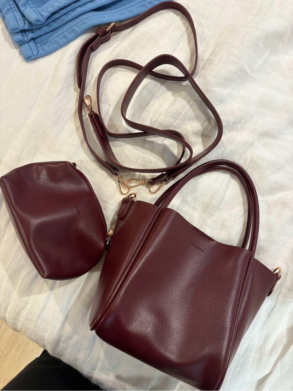 Anthropologie Maroon Structured Shoulder Bag with Removable Pouch